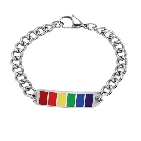 3 For $35 Stainless Steel Cuban Link Rainbow Pride Bracelet - Picture 2 of 4
